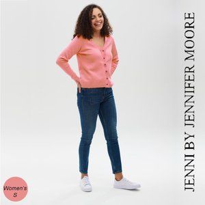 JENNIFER MOORE Pastel Pink V-Neck Cardigan Sweater Ribbed Small